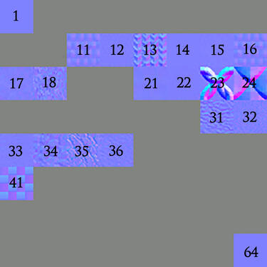 Previews of colorset materials and their associated number.